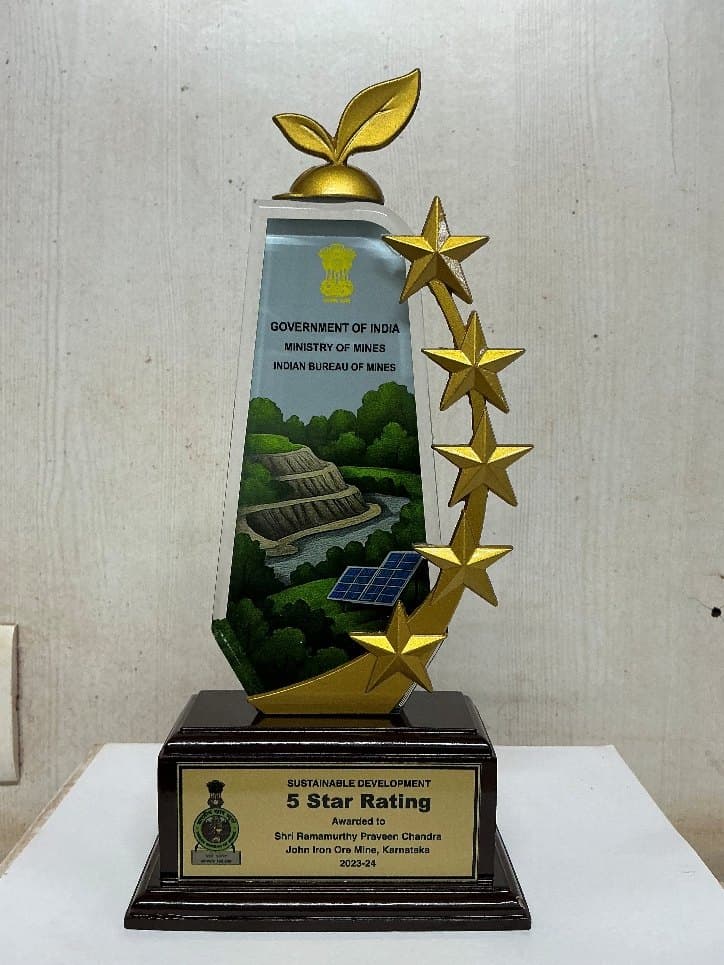 Five Star Rating Award by Indian Bureau of Mines - Sustainable Development Framework for the year 2023-24 - Award Given by Mr. Kishan Reddy - Union Minister of Coal and Mines