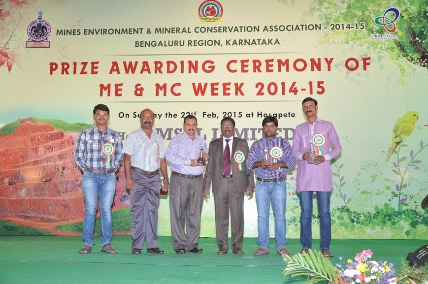 Overall Second Prize in Mines & Environment Mineral Conservation Week for the year 2014 - 2015 Organised by Mines Environment Mineral Conservation Week Association Karnataka Under the Aegis of Indian Bureau of Mines