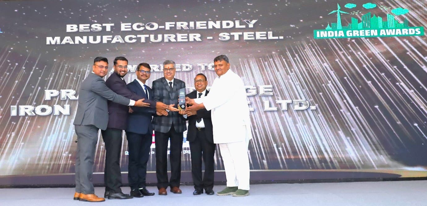 Best Eco-friendly manufacture-steel award 2025 by India green awards through hands of Padma Shree Shyam Sundar Paliwal.