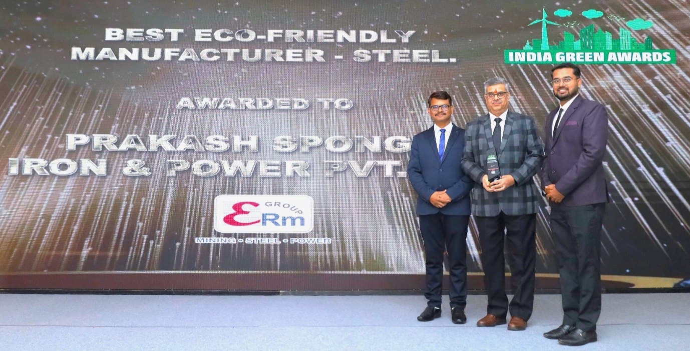 Best Eco-friendly manufacture-steel award 2025 by India green awards through hands of Padma Shree Shyam Sundar Paliwal.